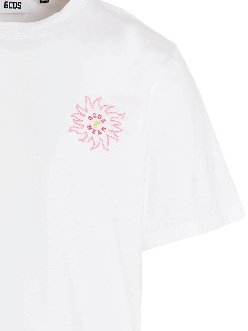 GCDS White Cotton T-Shirt - Surfing Weirdo Design