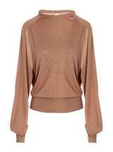 RAMAEL Beige Silk Cardigan with Cut-Out Details