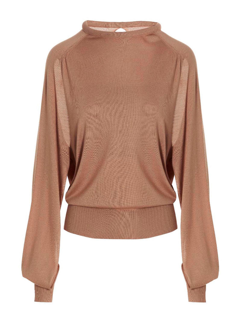 RAMAEL Beige Silk Cardigan with Cut-Out Details