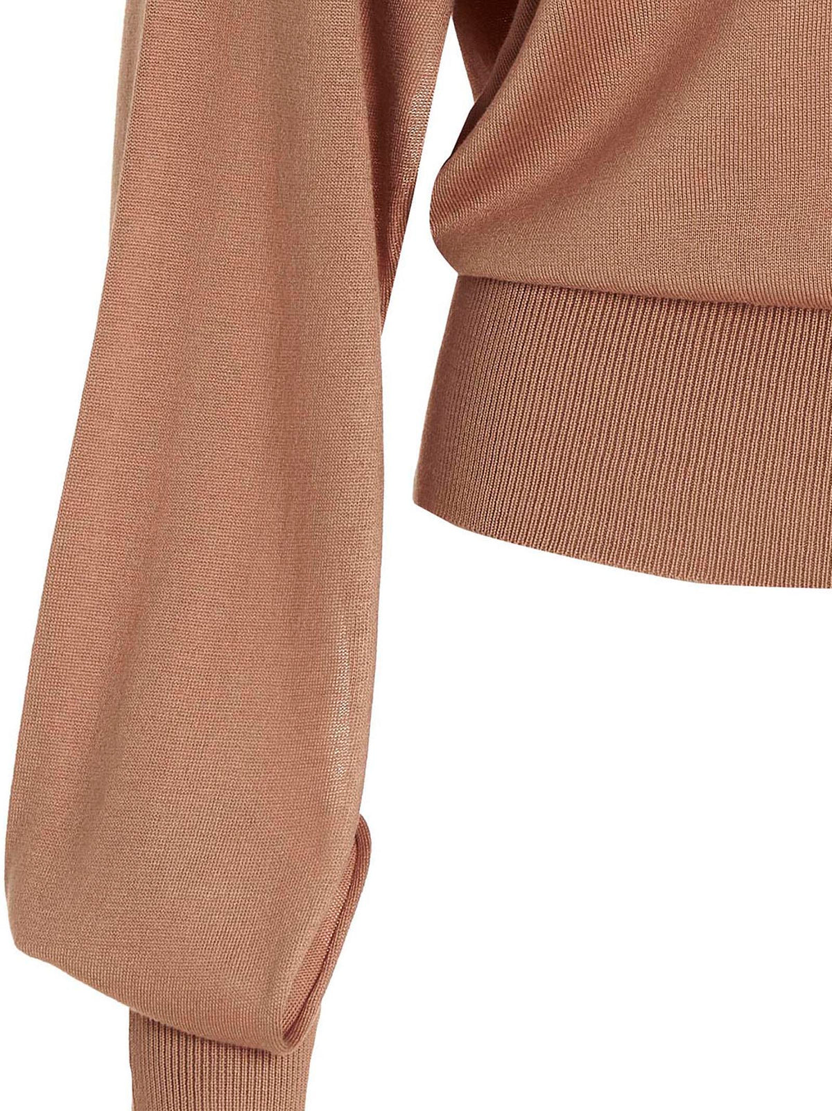 RAMAEL Beige Silk Cardigan with Cut-Out Details