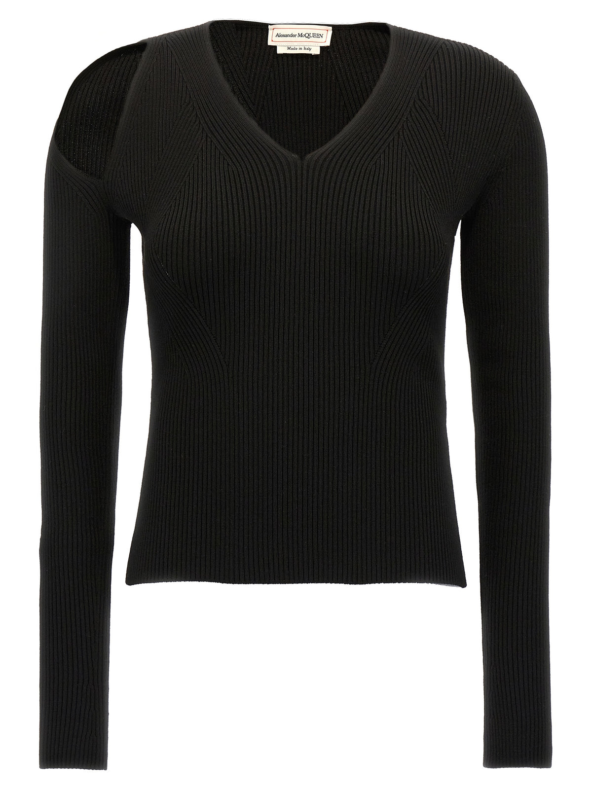 Alexander McQueen Black Wool Cardigan with Cut-Out Detail