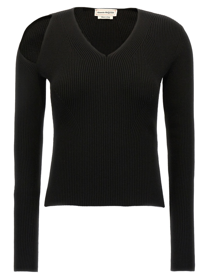 Alexander McQueen Black Wool Cardigan with Cut-Out Detail