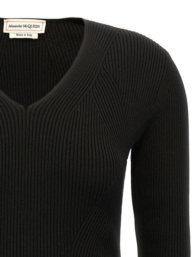 Alexander McQueen Black Wool Cardigan with Cut-Out Detail