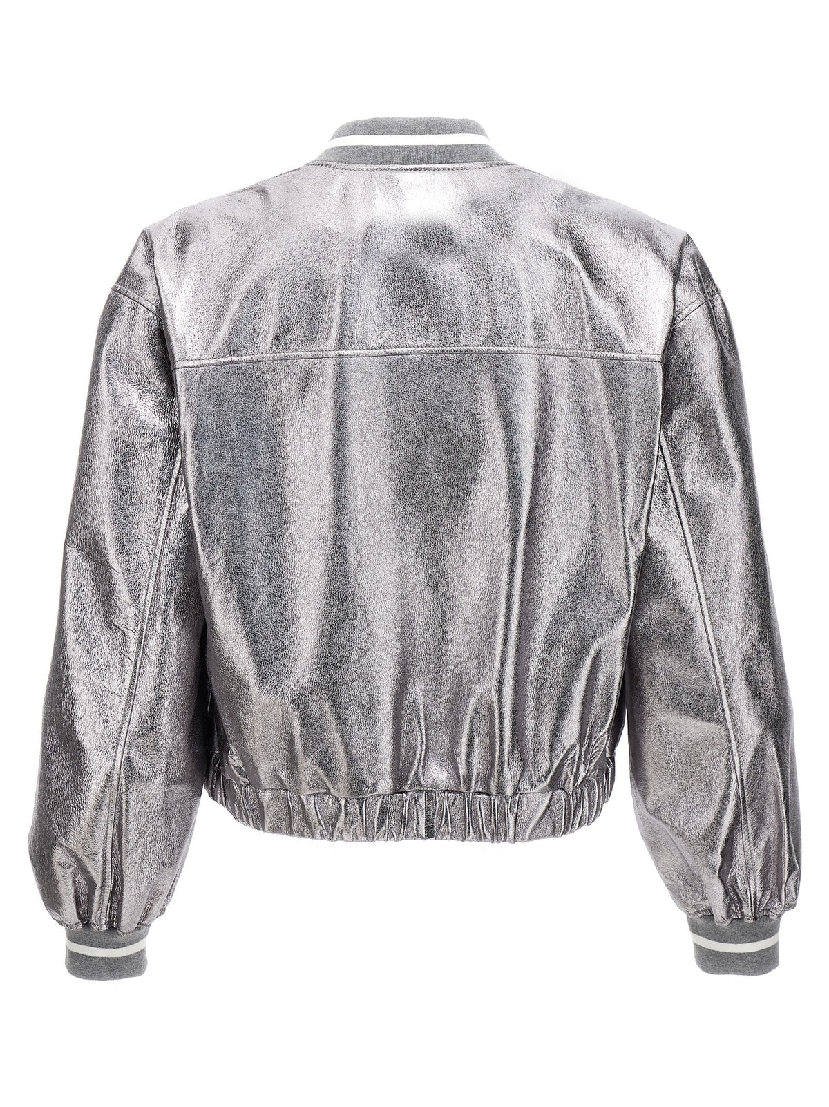 Brunello Cucinelli Silver Leather Bomber Jacket