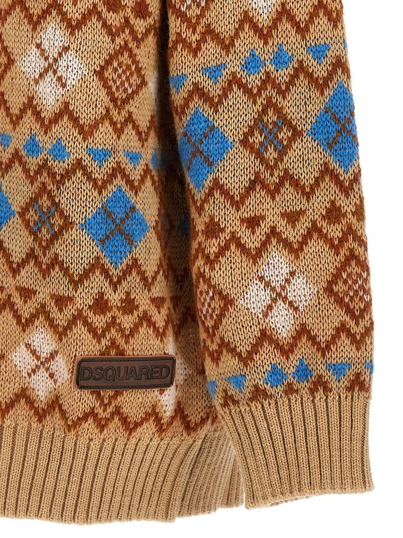 Dsquared² Heart Vintage Shetland Multicolor Wool Cardigan