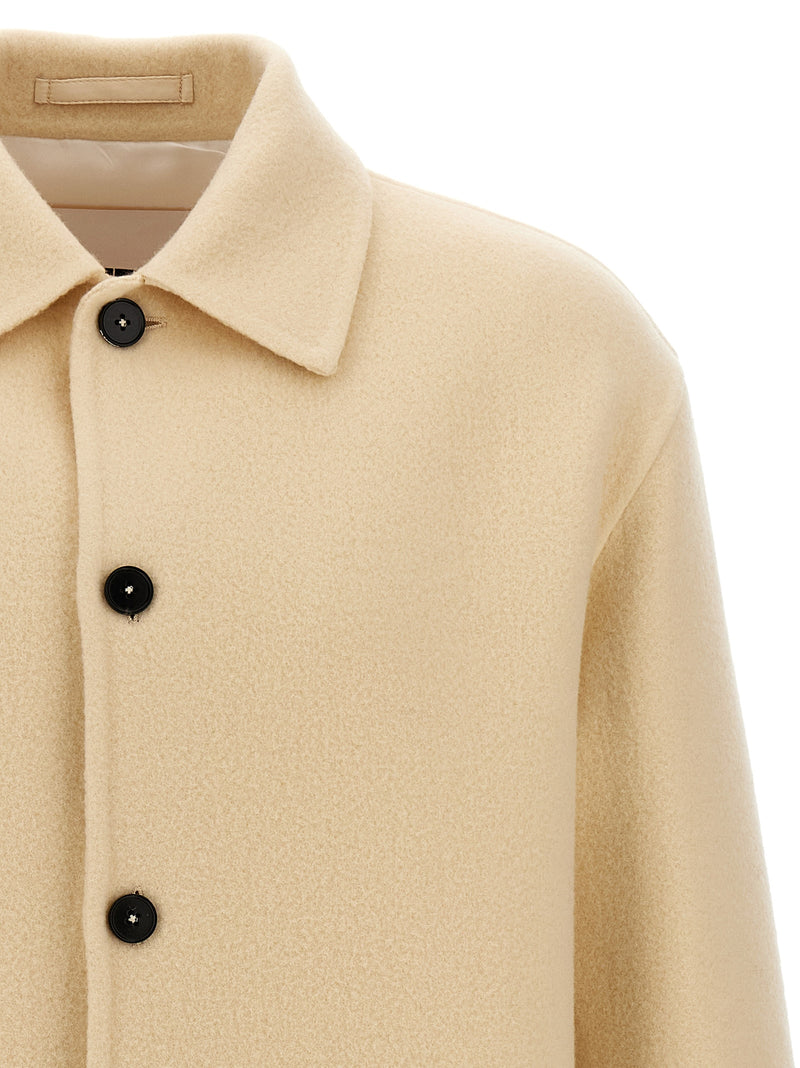 Jil Sander Beige Virgin Wool Coat for Men