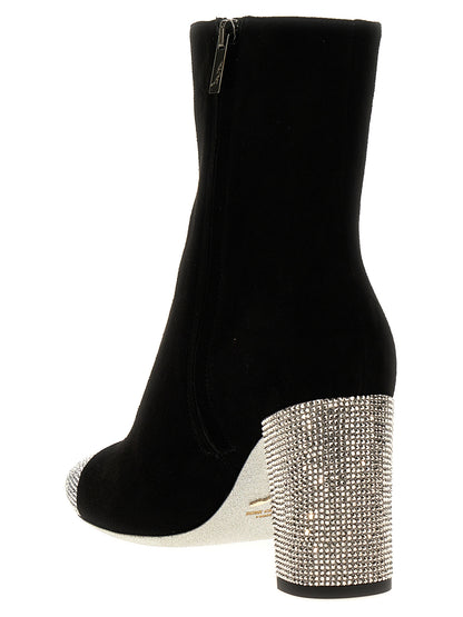 RENE CAOVILLA Black Leather Ankle Boots