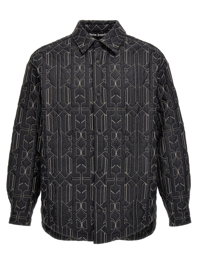 Palm Angels Gray All Monogram Quilted Dover Shell Jacket