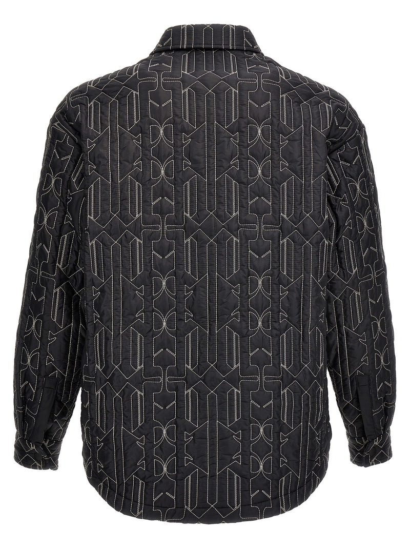 Palm Angels Gray All Monogram Quilted Dover Shell Jacket