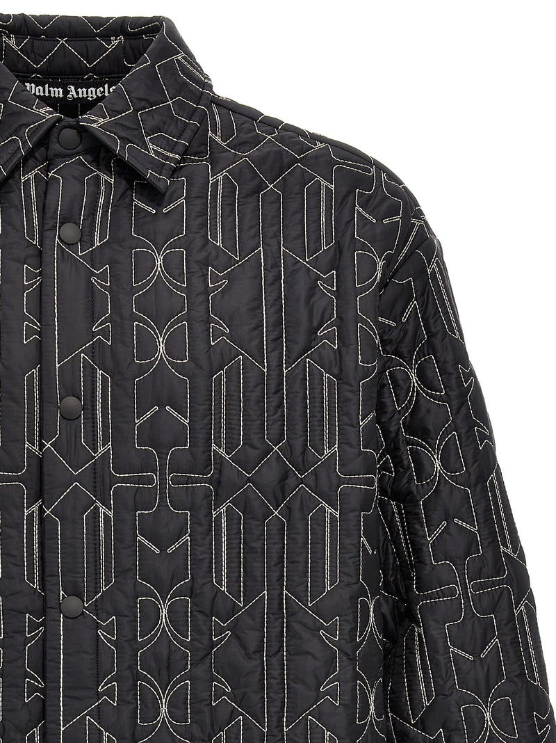 Palm Angels Gray All Monogram Quilted Dover Shell Jacket