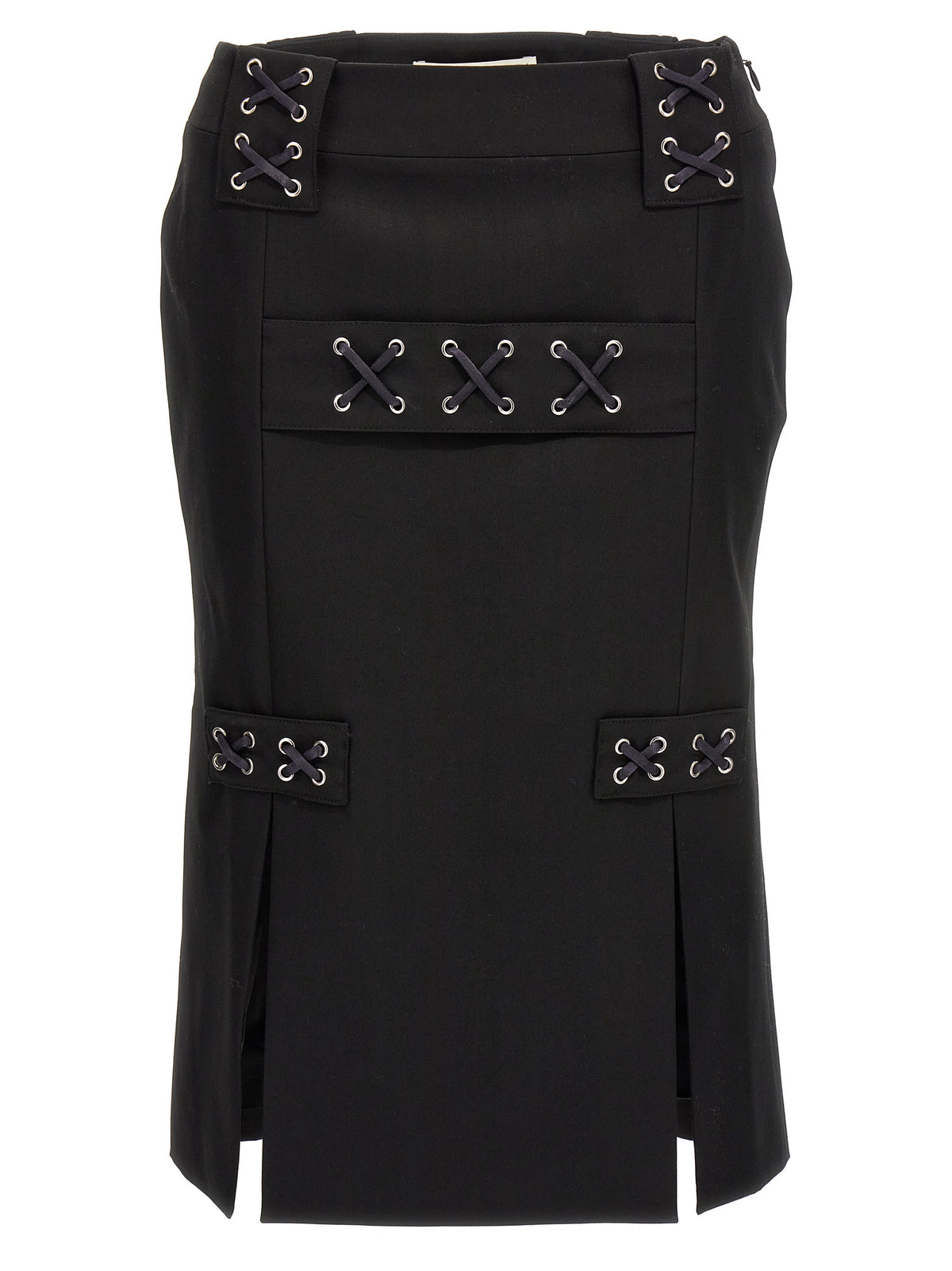 Alessandra Rich Black Wool Midi Skirt