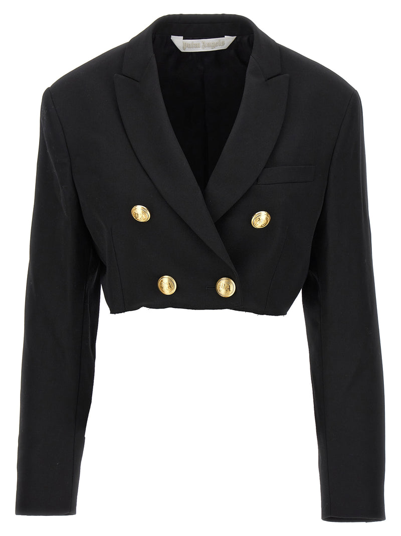 Palm Angels Black Double-Breasted Cropped Blazer