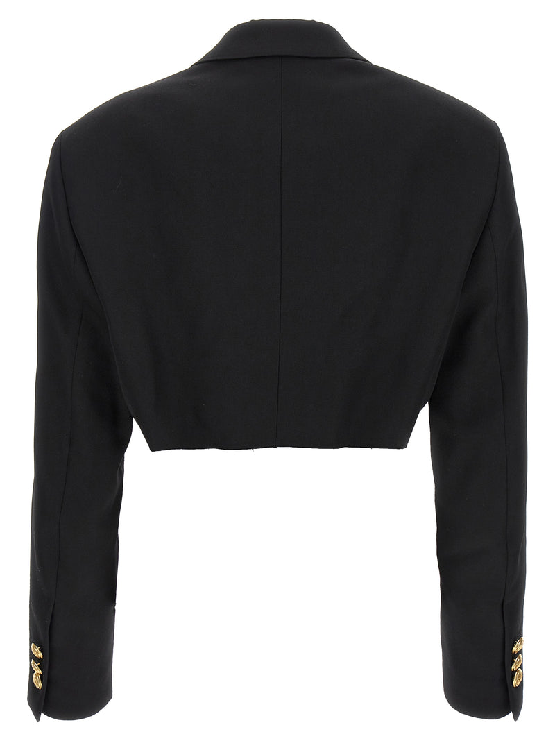 Palm Angels Black Double-Breasted Cropped Blazer