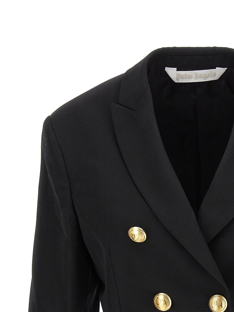 Palm Angels Black Double-Breasted Cropped Blazer