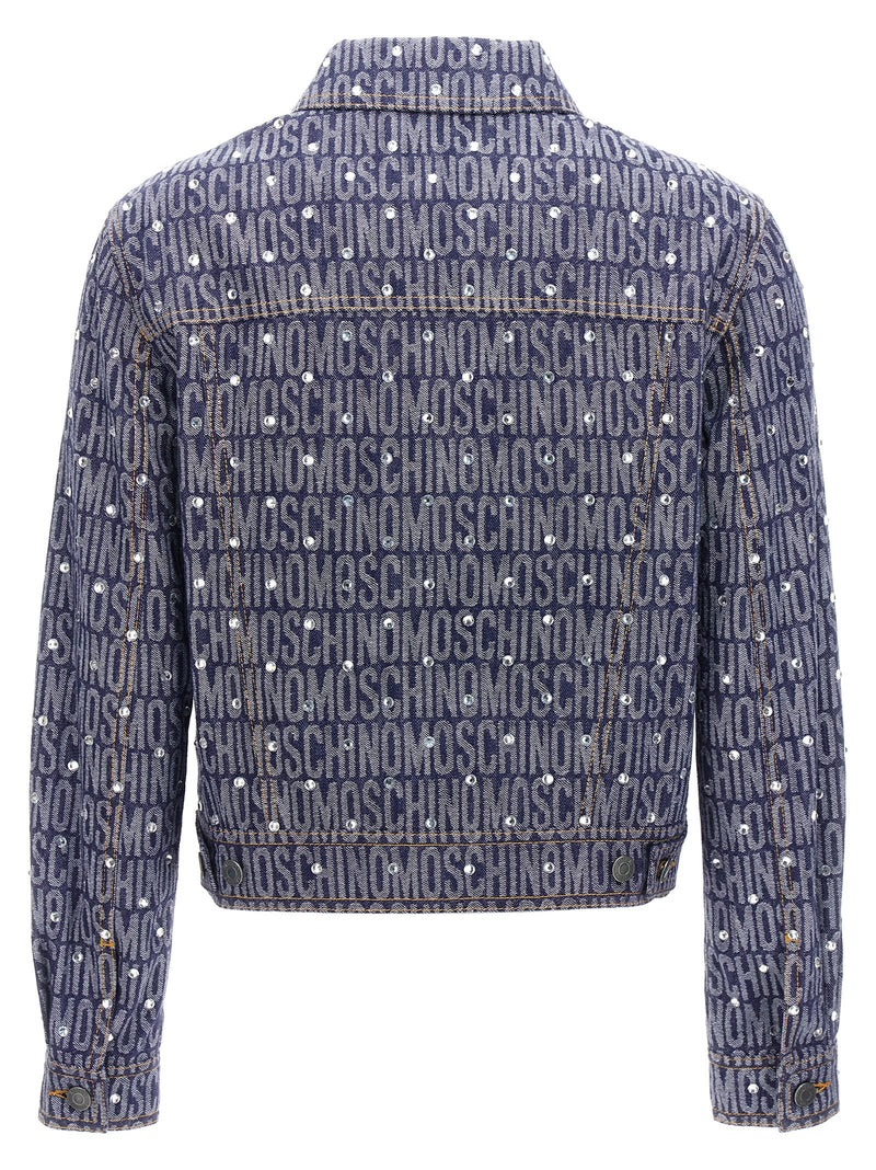 Moschino Blue Cotton Denim Jacket with Logo Pattern