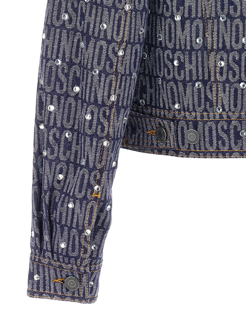 Moschino Blue Cotton Denim Jacket with Logo Pattern