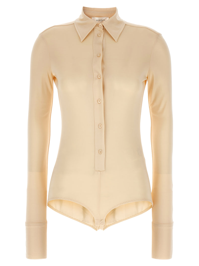 Sportmax Pera Beige Viscose Shirt-Style Bodysuit