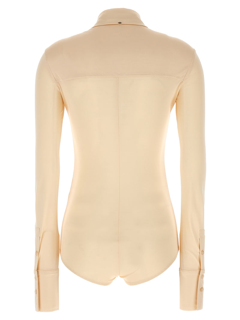Sportmax Pera Beige Viscose Shirt-Style Bodysuit