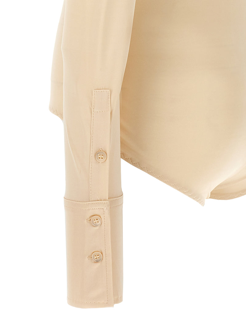 Sportmax Pera Beige Viscose Shirt-Style Bodysuit