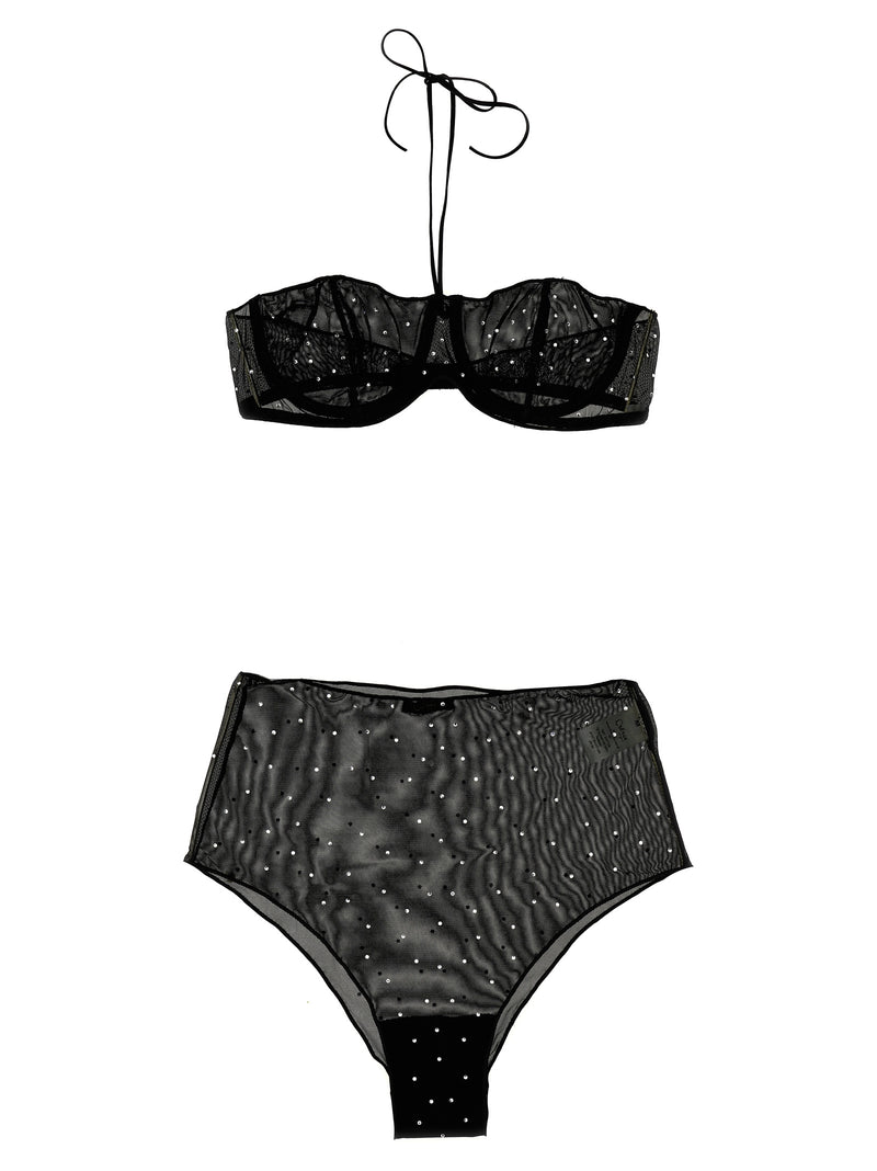 Oséree Gem Necklace Black Polyamide Lingerie Set