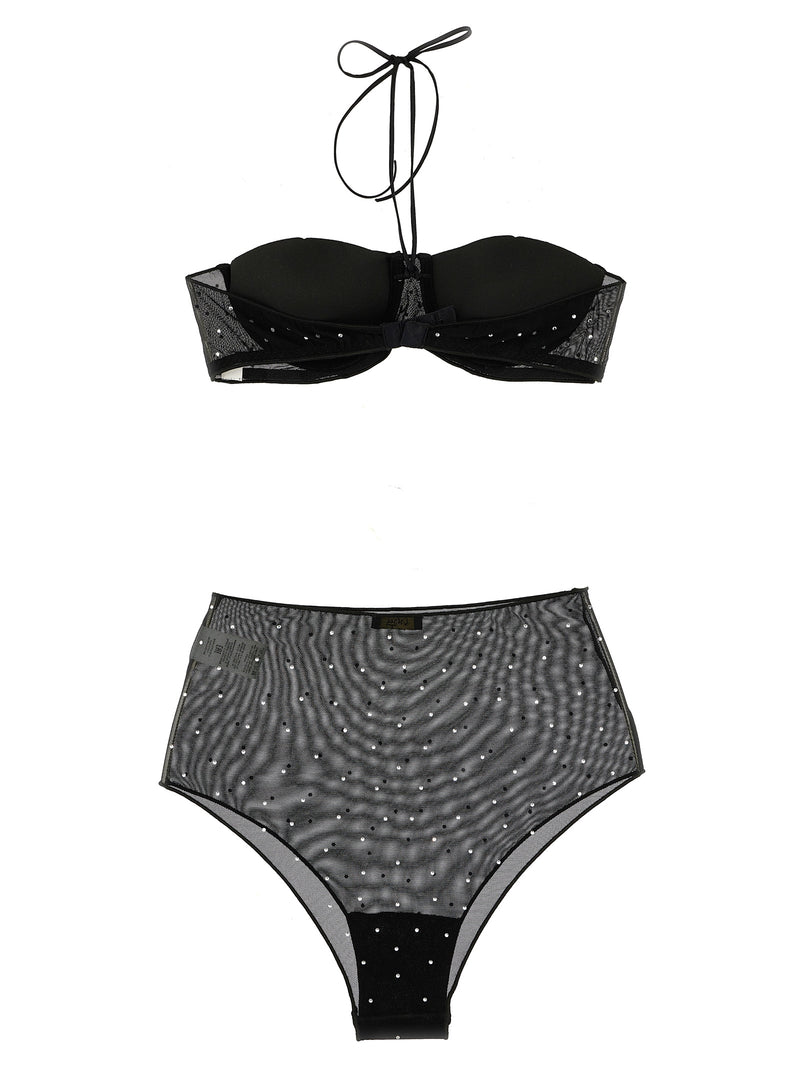 Oséree Gem Necklace Black Polyamide Lingerie Set