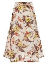 Zimmermann Matchmaker Floral Flare Multicolor Linen Midi Skirt