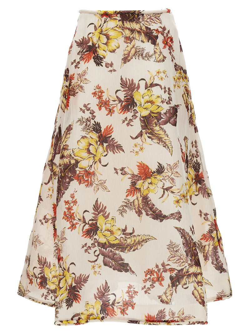 Zimmermann Matchmaker Floral Flare Multicolor Linen Midi Skirt