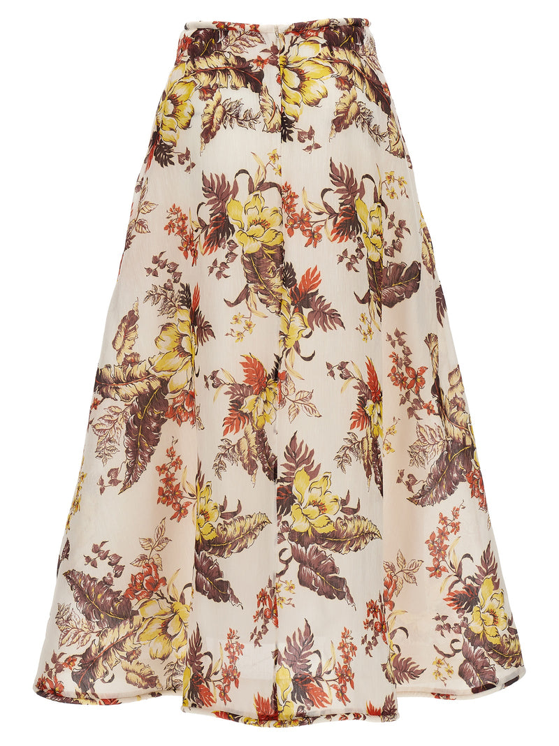 Zimmermann Matchmaker Floral Flare Multicolor Linen Midi Skirt