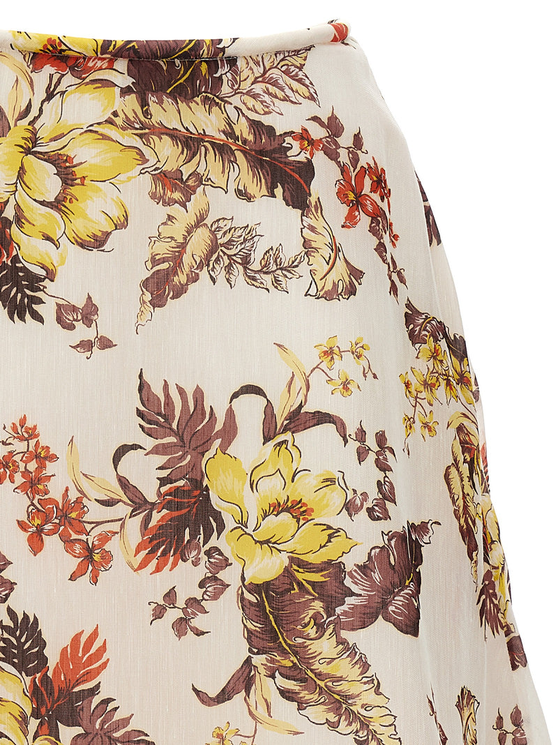 Zimmermann Matchmaker Floral Flare Multicolor Linen Midi Skirt