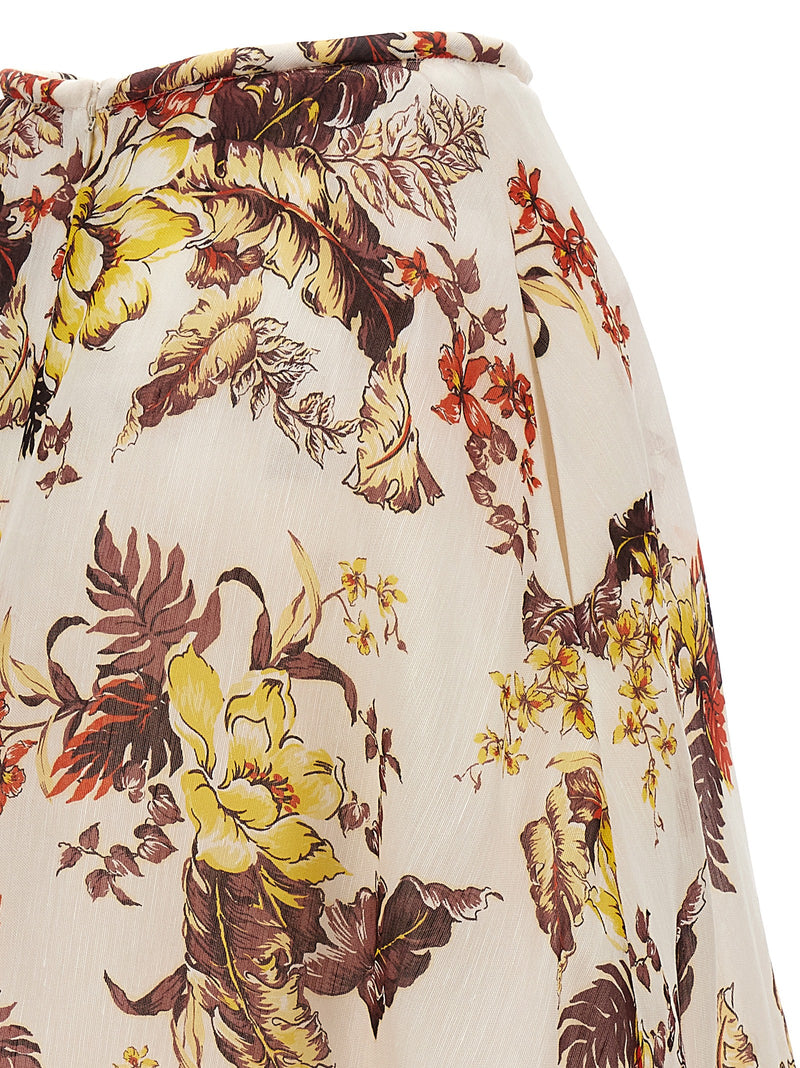 Zimmermann Matchmaker Floral Flare Multicolor Linen Midi Skirt