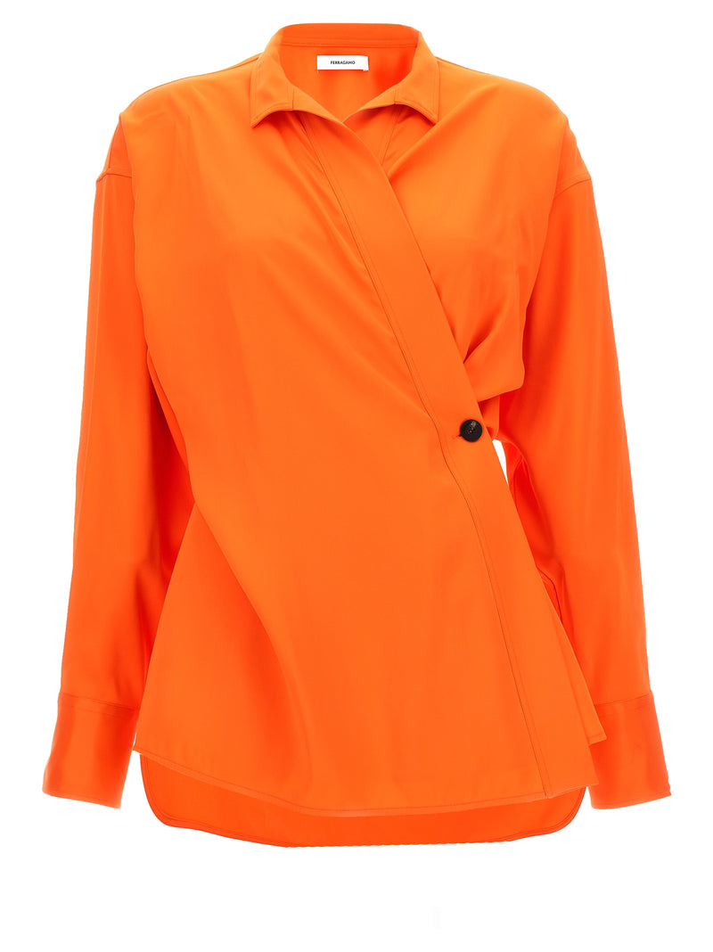Ferragamo Orange Viscose Blouse - Asymmetrical Satin Shirt
