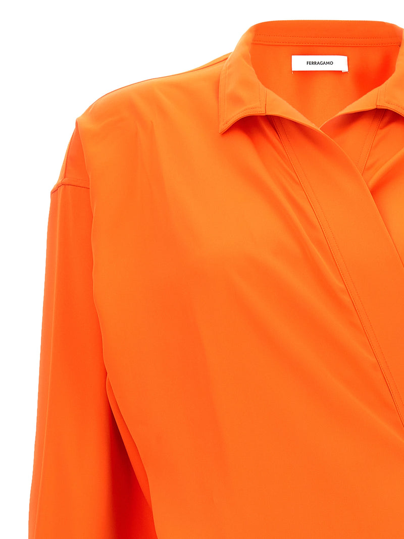 Ferragamo Orange Viscose Blouse - Asymmetrical Satin Shirt