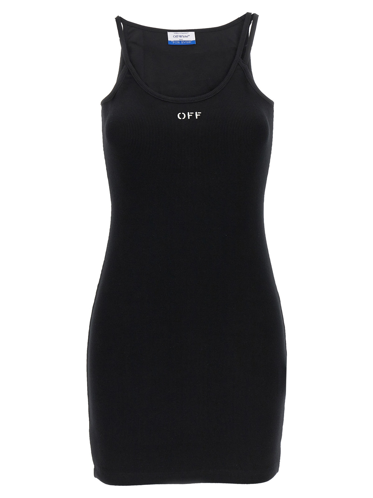 Off-White Black Cotton Short Dress - Stylish & Comfortable