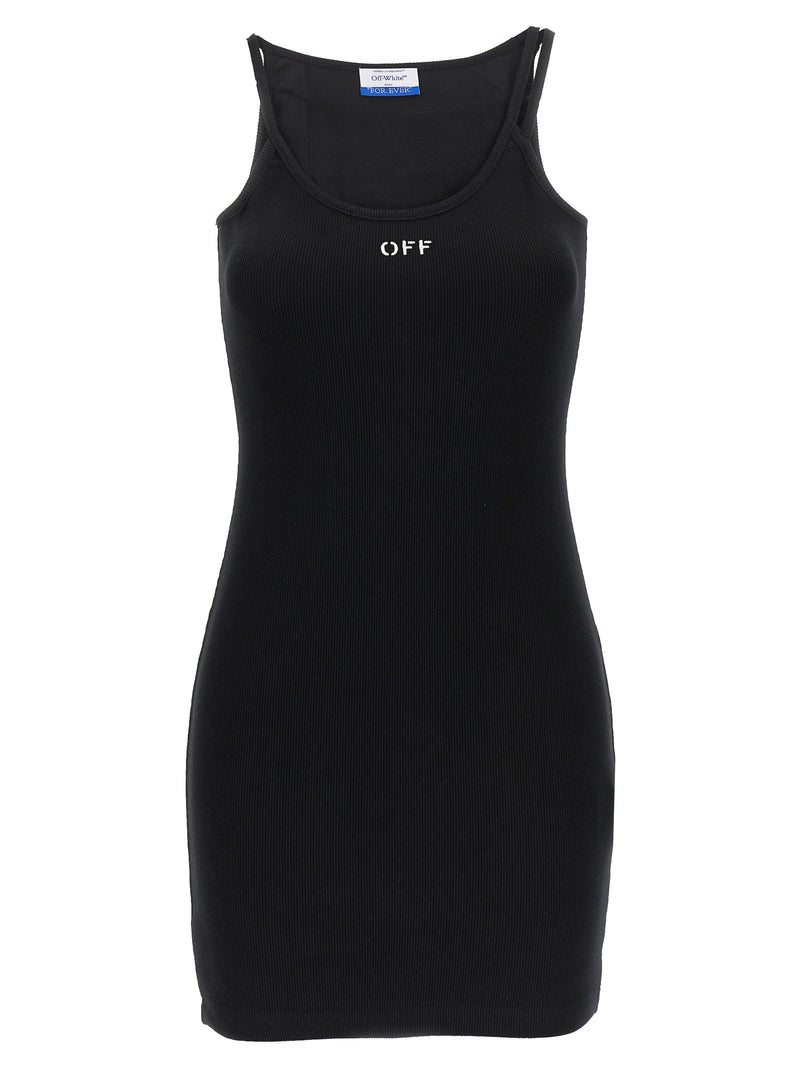 Off-White Black Cotton Short Dress - Stylish & Comfortable