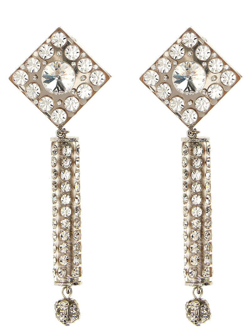 Alessandra Rich Silver Plastic Earrings with Rhinestones