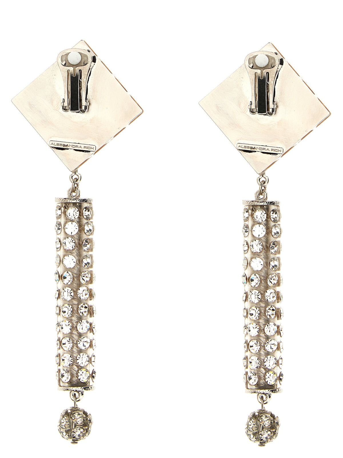 Alessandra Rich Silver Plastic Earrings with Rhinestones