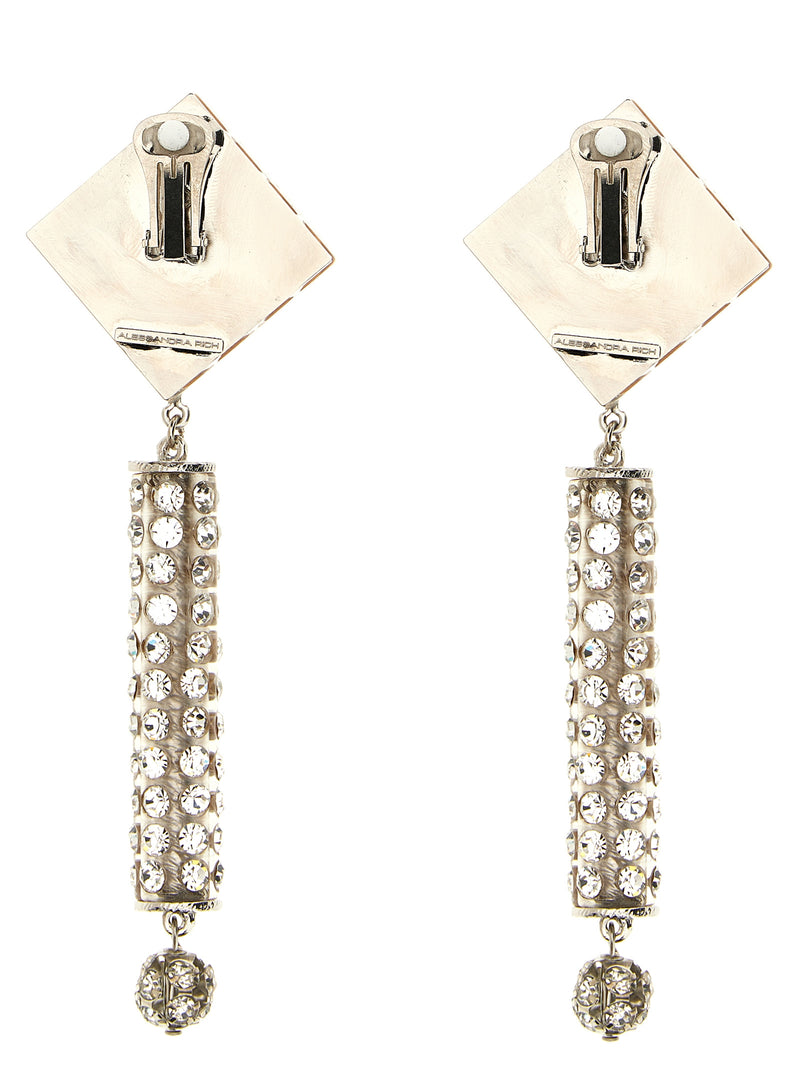 Alessandra Rich Silver Plastic Earrings with Rhinestones