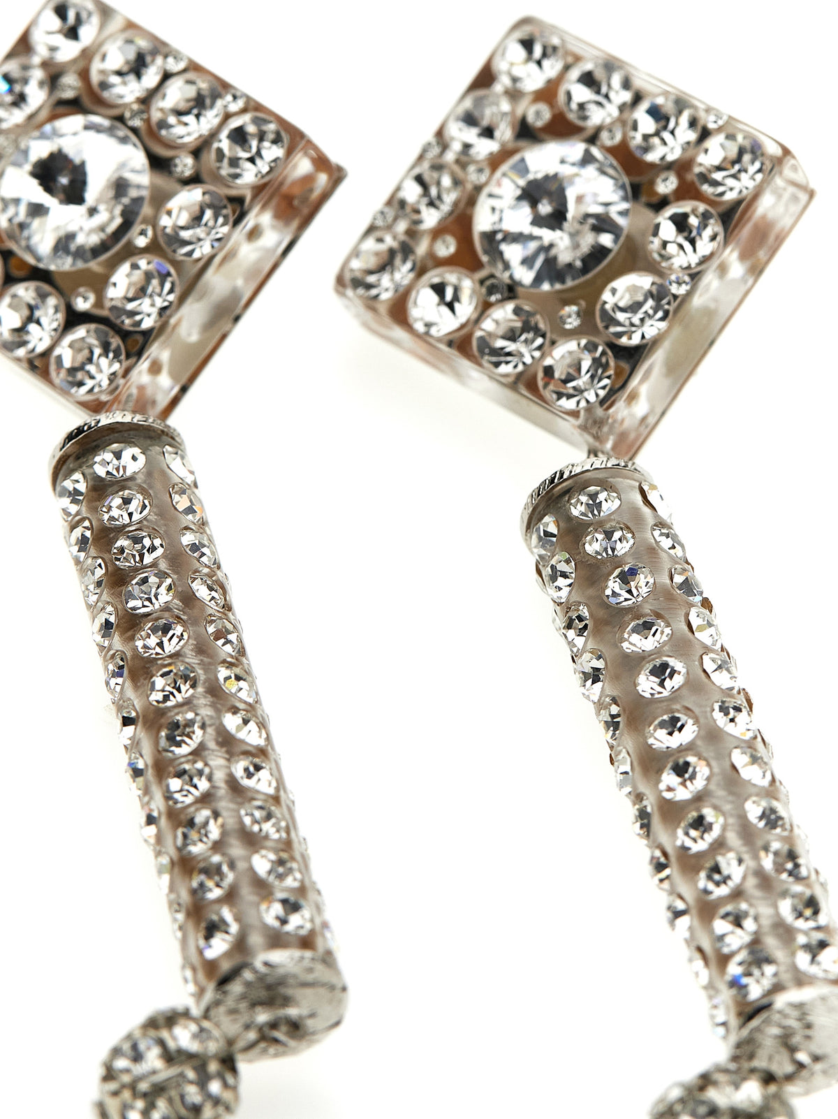 Alessandra Rich Silver Plastic Earrings with Rhinestones