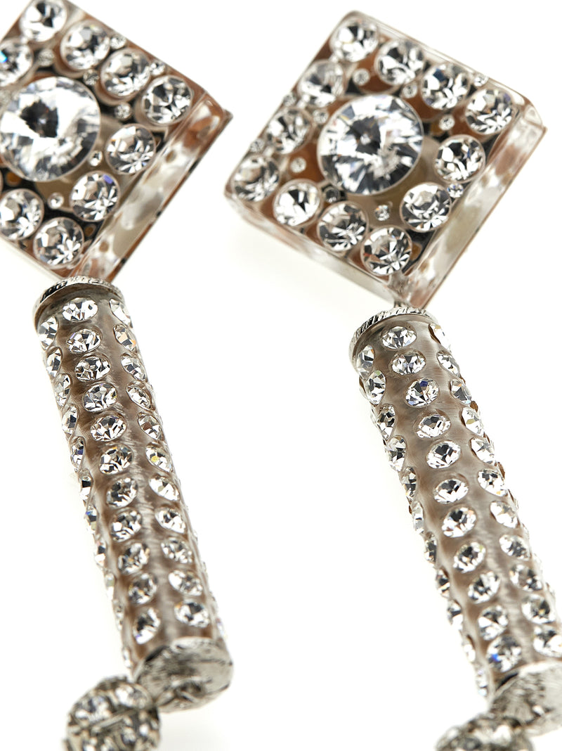 Alessandra Rich Silver Plastic Earrings with Rhinestones