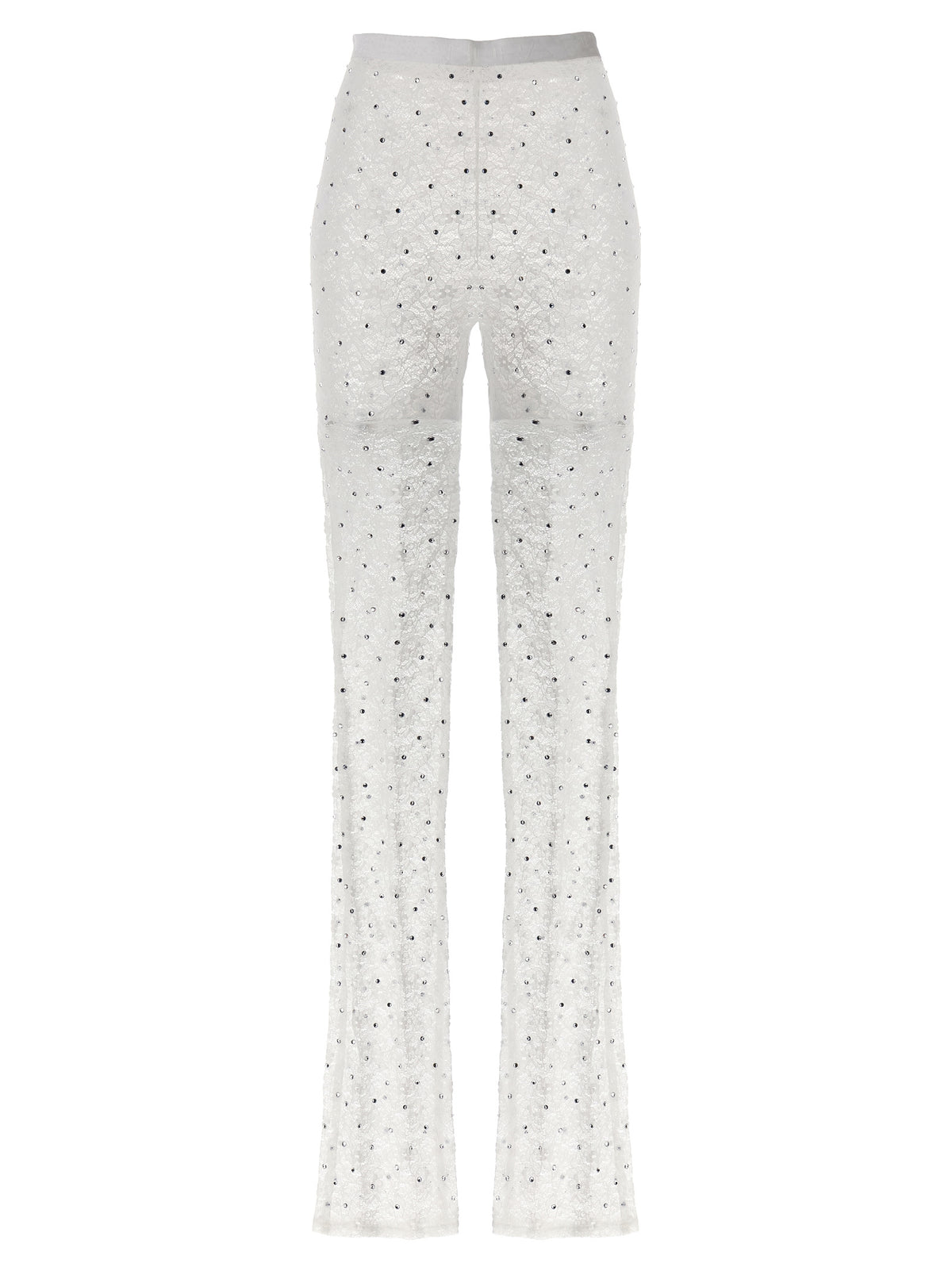 Alessandra Rich White Polyamide Leggings with Rhinestone Detail
