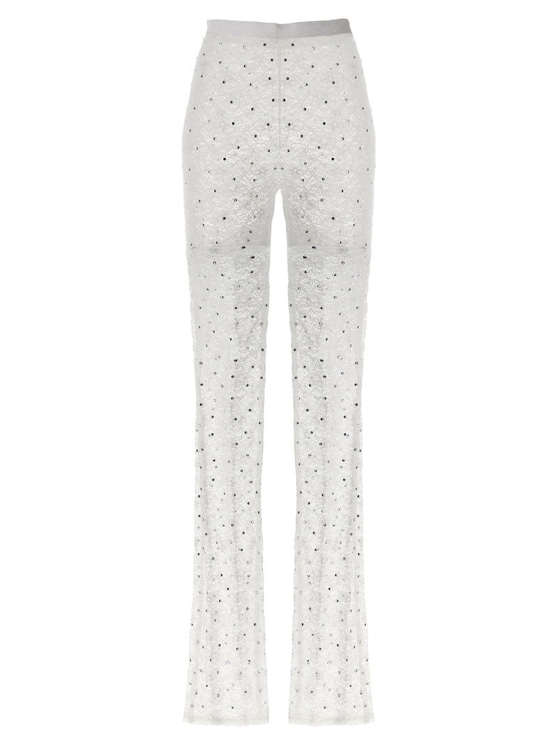 Alessandra Rich White Polyamide Leggings with Rhinestone Detail