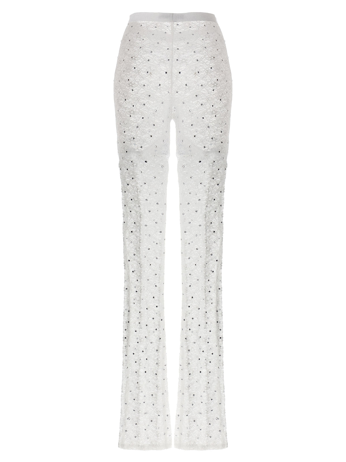 Alessandra Rich White Polyamide Leggings with Rhinestone Detail