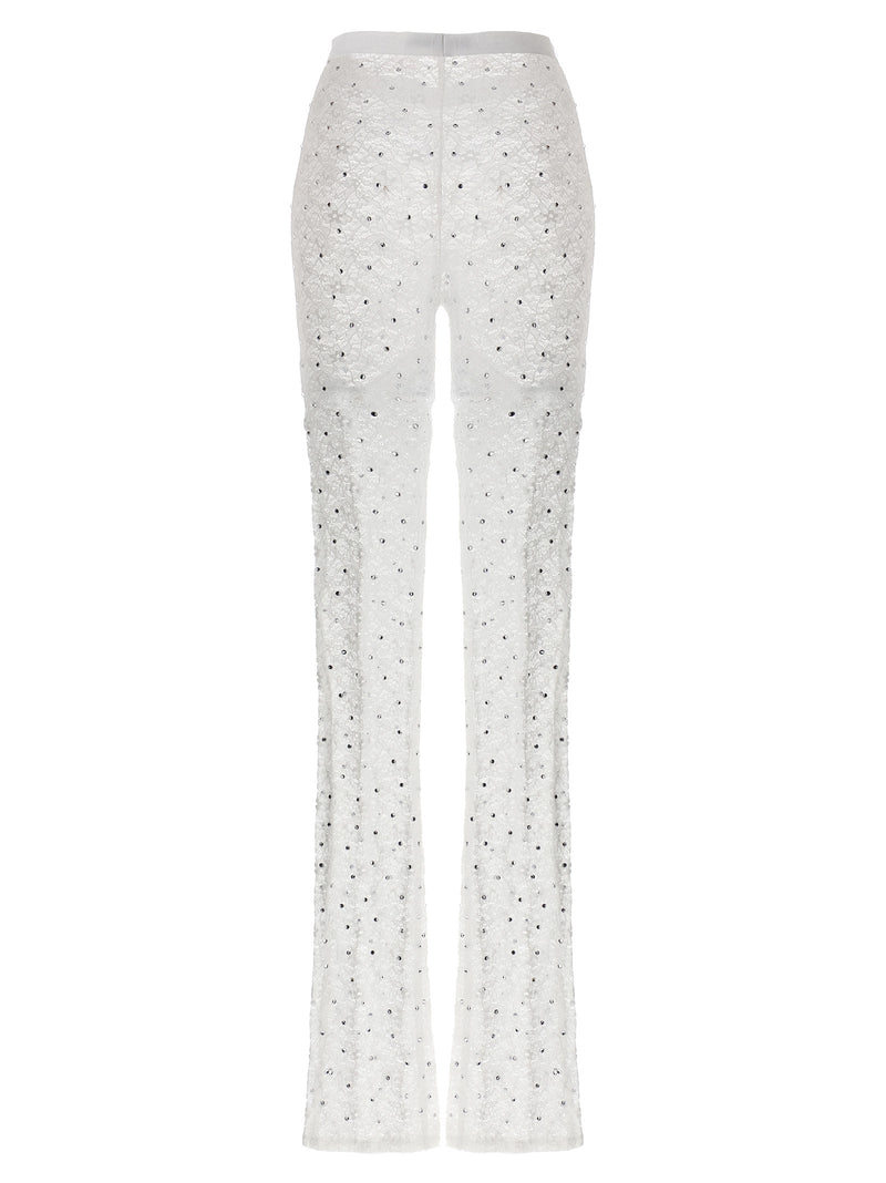 Alessandra Rich White Polyamide Leggings with Rhinestone Detail