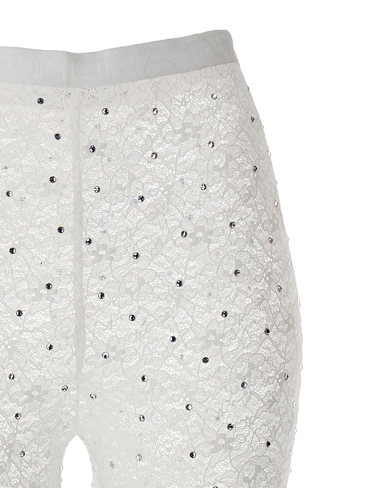 Alessandra Rich White Polyamide Leggings with Rhinestone Detail