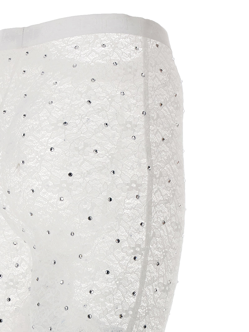 Alessandra Rich White Polyamide Leggings with Rhinestone Detail