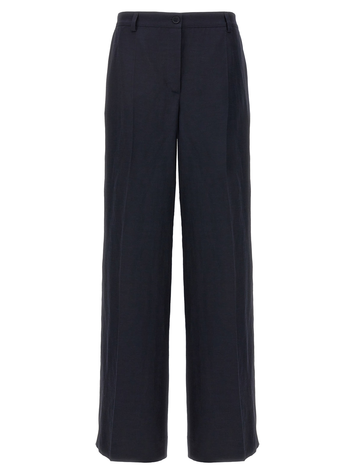 P.A.R.O.S.H. Raisa Blue Viscose-Linen Casual Pants for Women