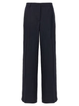 P.A.R.O.S.H. Raisa Blue Viscose-Linen Casual Pants for Women