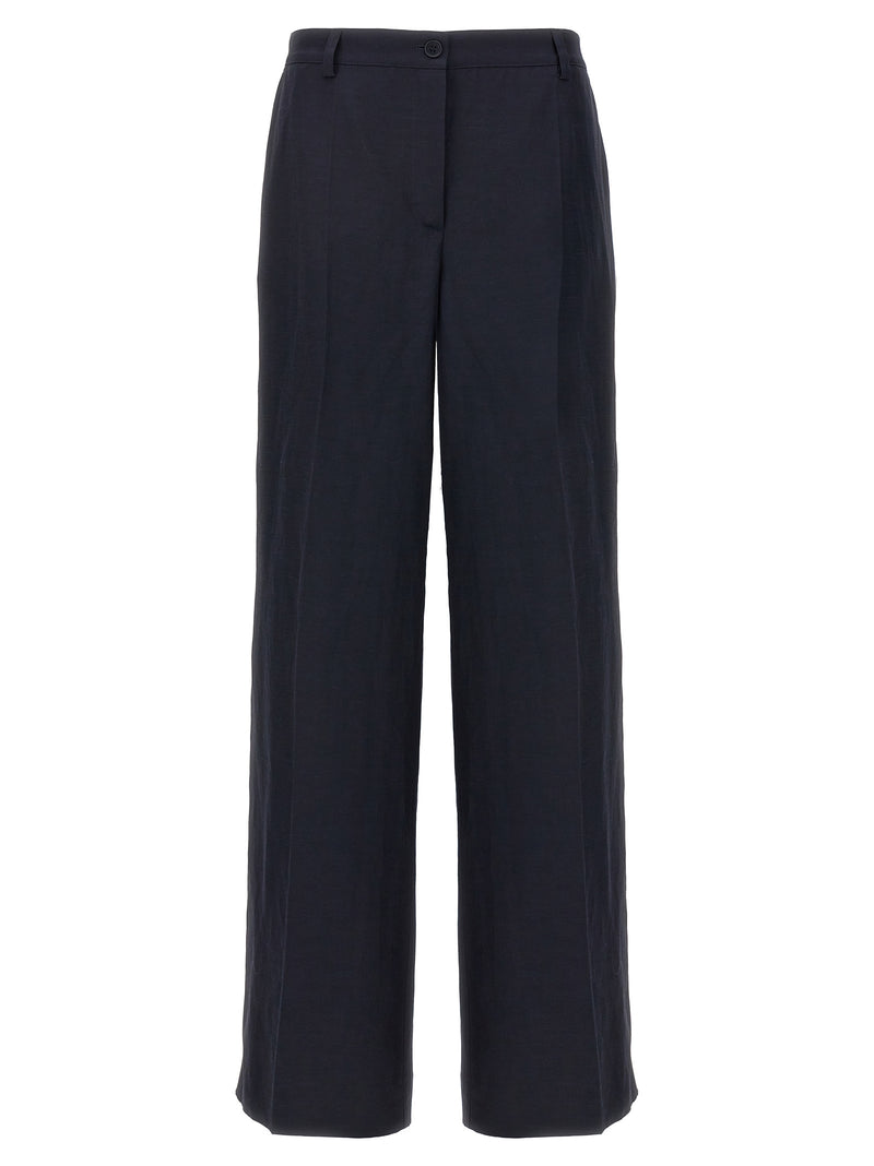 P.A.R.O.S.H. Raisa Blue Viscose-Linen Casual Pants for Women