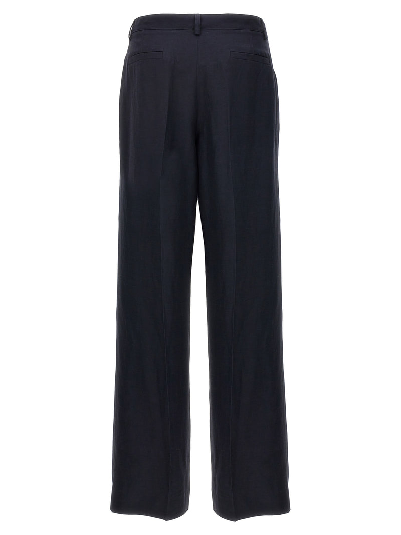 P.A.R.O.S.H. Raisa Blue Viscose-Linen Casual Pants for Women