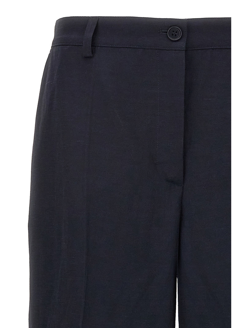 P.A.R.O.S.H. Raisa Blue Viscose-Linen Casual Pants for Women